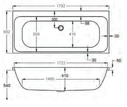 Carron Profile 1800x 700mm Double Ended Bath