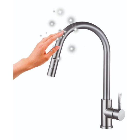 RAK Prague One Touch Pull Out Kitchen Sink Mixer - Silver