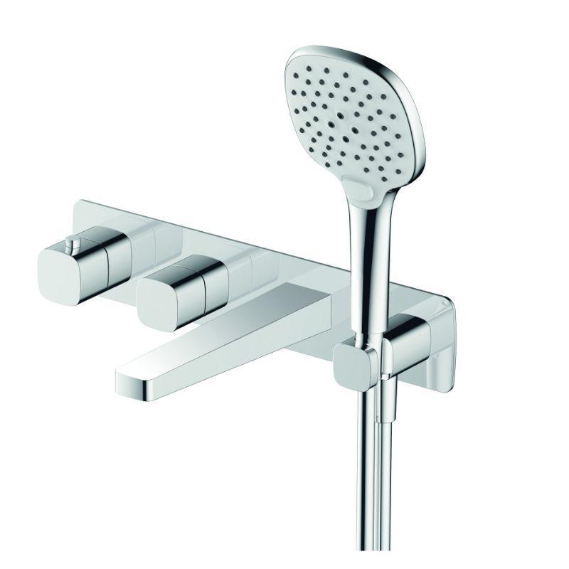 RAK-Petit Square Wall Mounted Thermostatic Bath Shower Mixer, 2 outlet