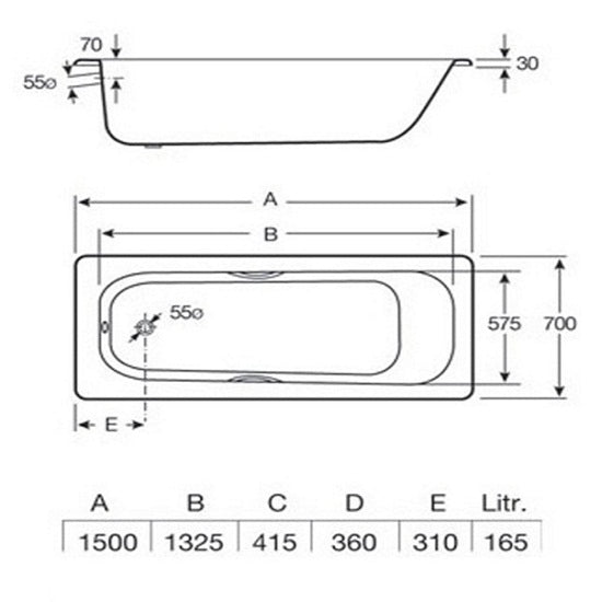 Roca Carla Single Ended Rectangular Steel Bath