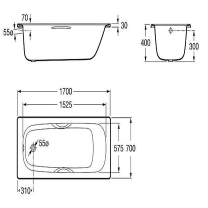 Roca Carla Single Ended Rectangular Steel Bath