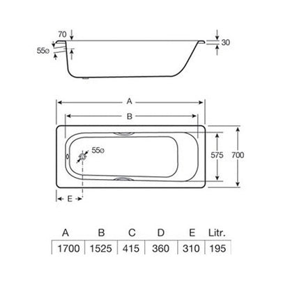 Roca Carla Single Ended Rectangular Steel Bath