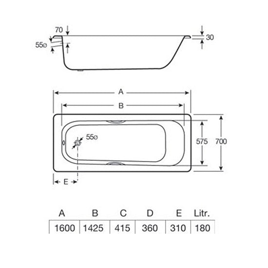 Roca Carla Single Ended Rectangular Steel Bath