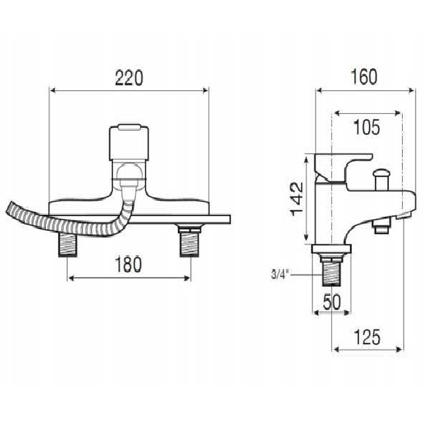 Roca L20 Deck mounted bath/shower mixer with Shower Kit