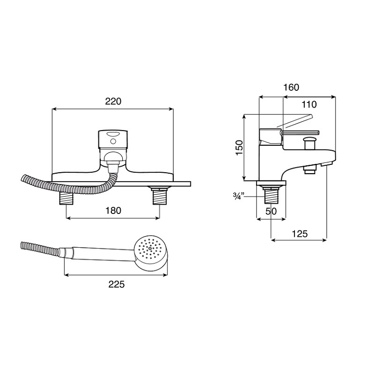 Roca Victoria Deck-mounted bath-shower mixer with kit