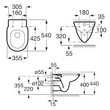 Roca Debba Round Rimless Wall Hung Toilet - White