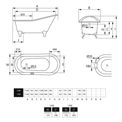 Imperial Ritz Slipper Cast Iron Bath with imperial feet