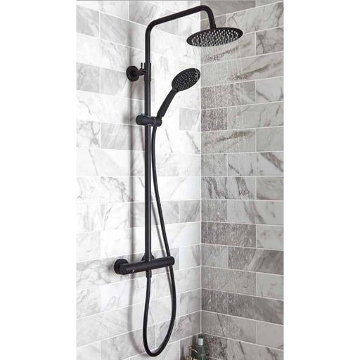 Kartell Nero Thermostatic Exposed Bar Shower With Overhead Drencher and Sliding Handset