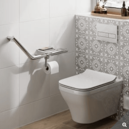 HiB Angled Grab Rail with Toilet Roll Holder & Shelf