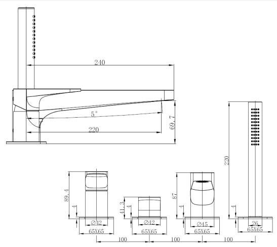 RAK-Ischia 4 Hole Deck Mounted Bath Shower Mixer