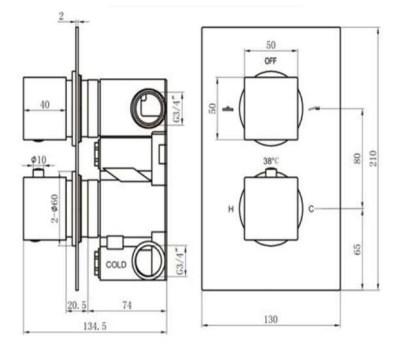 RAK Dual Outlet, 2 Handle Thermostatic Concealed Shower Valve