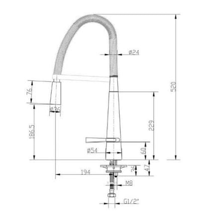 RAK Oslo Pull Out Side Lever Kitchen Sink Mixer - Silver