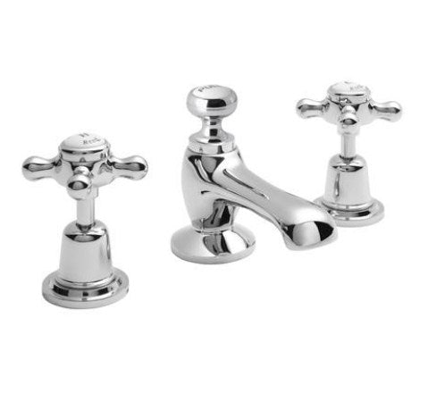 Hudson Reed Topaz Crosshead Dome 3 Tap Hole Basin Mixer With pop-up waste