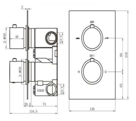 RAK Dual Outlet, 2 Handle Thermostatic Concealed Shower Valve in Black