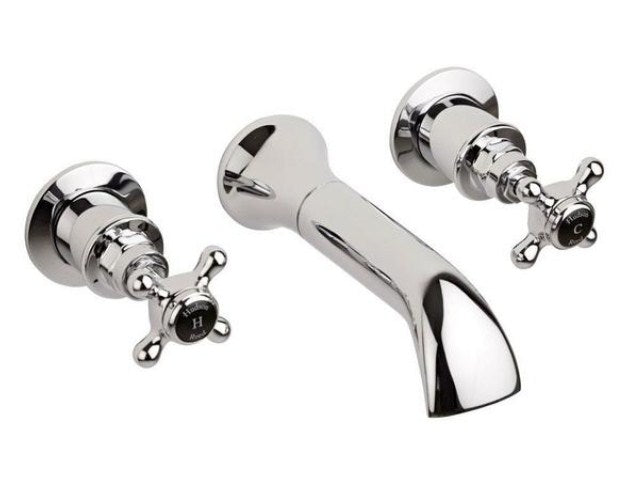 Hudson Reed Topaz Crosshead Hexagonal Wall Mounted Bath Spout and Stop Taps