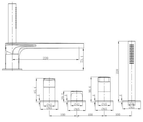 RAK 4 Hole Deck Mounted Bath Shower Mixer