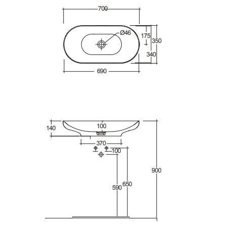 Rak-Des 700 x 350mm Countertop Wash Basin