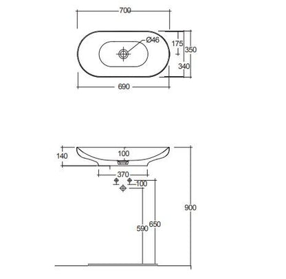 Rak-Des 700 x 350mm Countertop Wash Basin