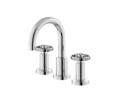 Hudson Reed Revolution Industrial 3 Tap Hole Basin Mixer With swivel spout and pop-up waste