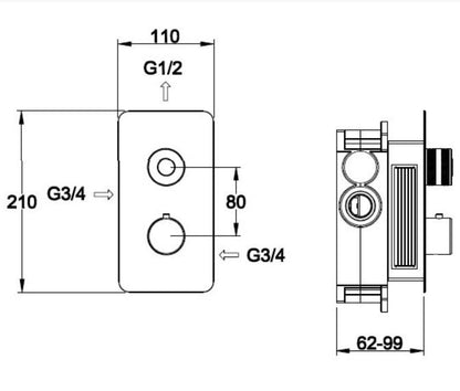 RAK-Prima Tech Single Outlet Concealed Thermostatic Shower