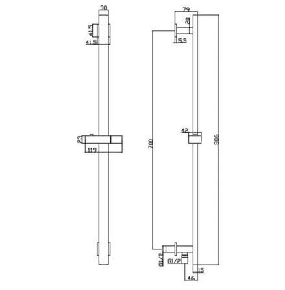 RAK Square Slide Rail Kit with Integral Wall Outlet in Black