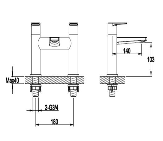 RAK-Blade Deck Mounte Bath Filler - Chrome