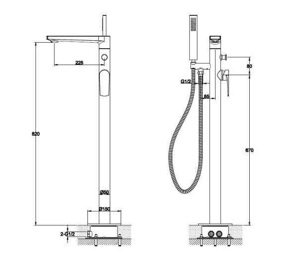 RAK-Blade Free Standing Bath Shower Mixer - Chrome