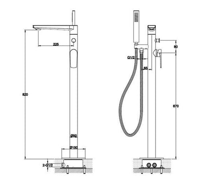 RAK-Blade Free Standing Bath Shower Mixer - Chrome