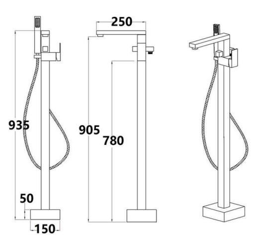 RAK-Cubis Free Standing Bath Shower Mixer - Chrome