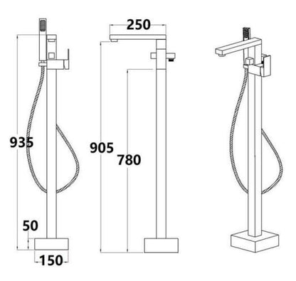 RAK-Cubis Free Standing Bath Shower Mixer - Chrome