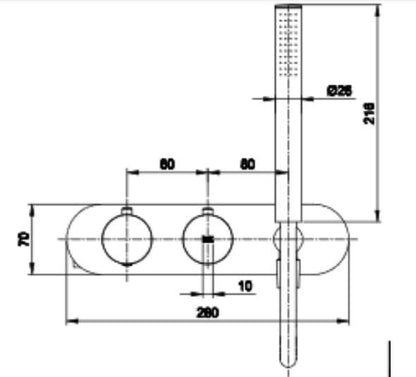 RAK-Feeling Horizontal Dual Outlet Thermostatic Concealed Shower Valve with Wall Outlet