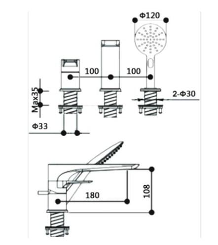 RAK-Sport 3 Hole Deck Mounted Bath Shower Mixer - Chrome