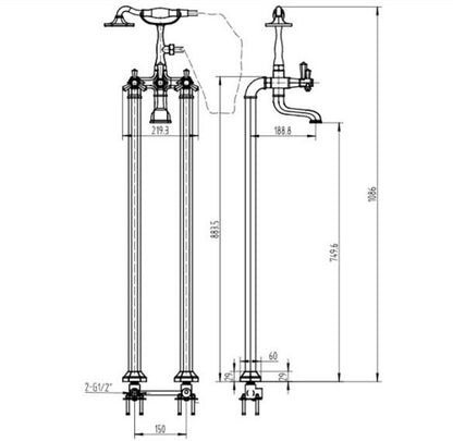 RAK-Washington Freestanding Bath Shower Mixer - Chrome