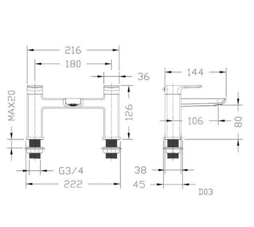 RAK-Summit Deck Mounted Bath Filler - Chrome