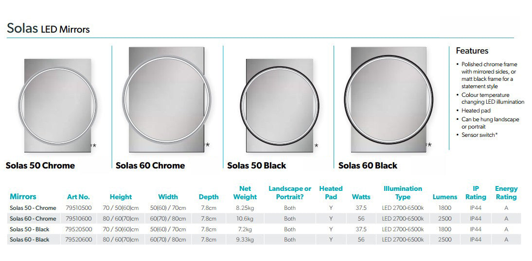 HiB Solas Round Illuminated Bathroom Mirror