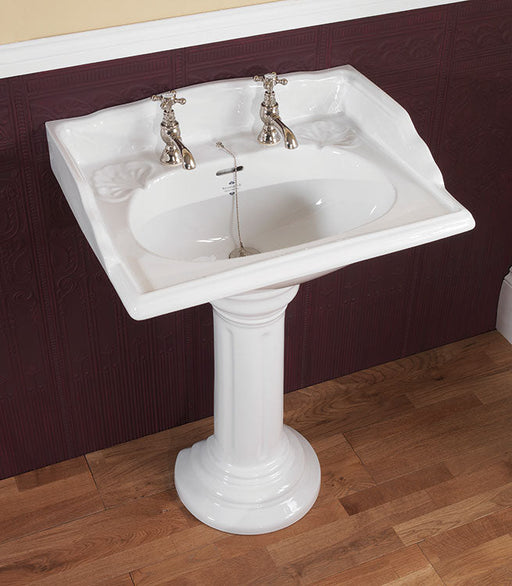 Silverdale Victorian 635mm Basin with Pedestal/Stand - White/Old English