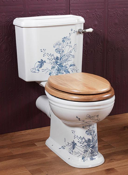Silverdale Victorian Close Coupled Toilet - Blue Pattern