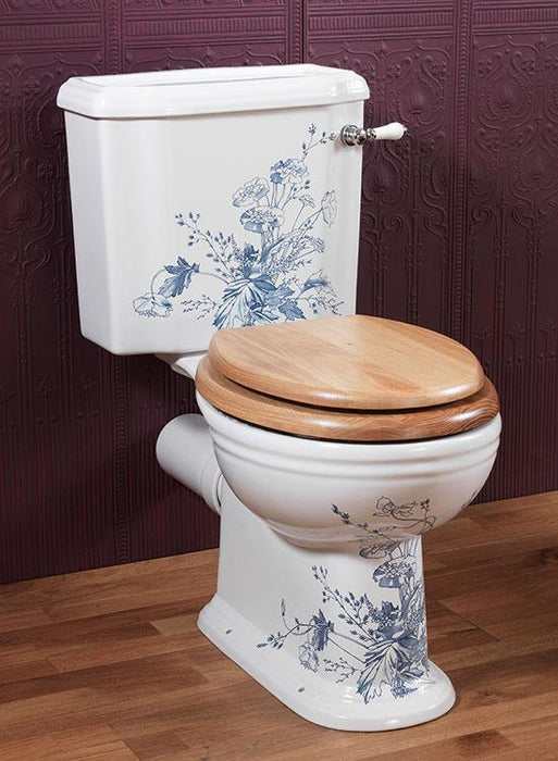 Silverdale Victorian Close Coupled Toilet - Blue Pattern