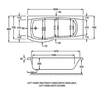 Carron Aspect 1700 x 700-800 Shower Bath