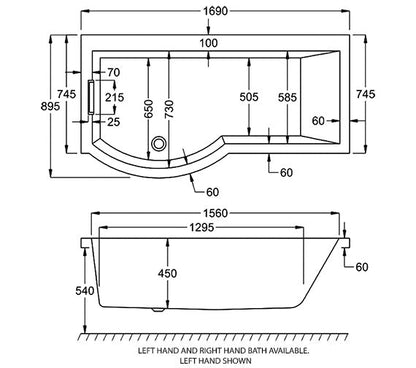 Carron Celsius Carronite 1700 x 7500-900 Shower Bath