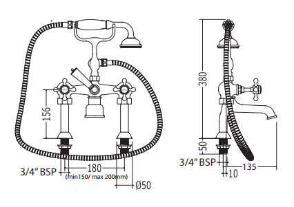 Imperial Westminster Bath shower mixer deck mounted complete with shower kit - Chrome