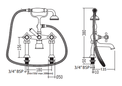 Imperial Westminster Bath shower mixer deck mounted complete with shower kit - Chrome