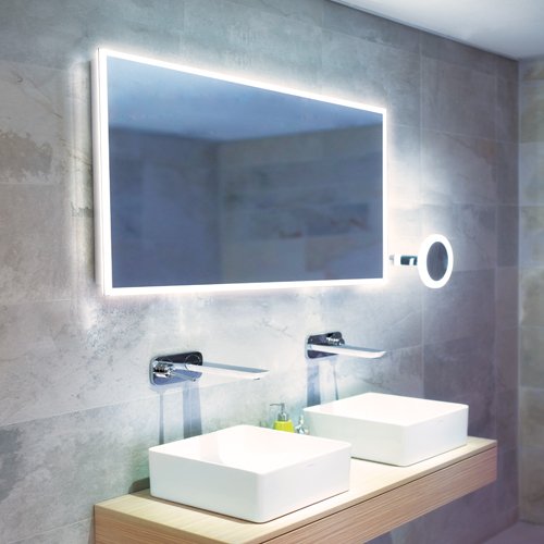 HiB Globe Illuminated Rectangular Wall Mounting LED Bathroom Mirror  - Silver