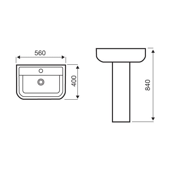 Kartell Options 600 Basin and Pedestal - 1 Tap Hole - White