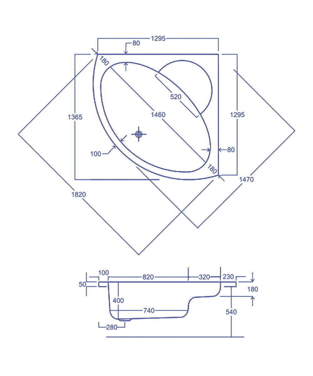 Carron Monarch 1300 x 1300mm Corner Bath