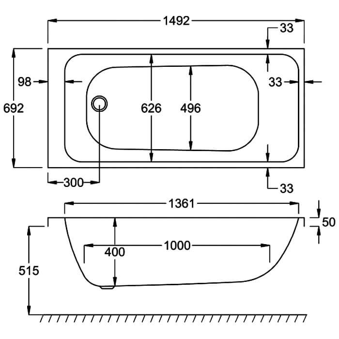 Carron Profile 1500 x 700 Single Ended Bath