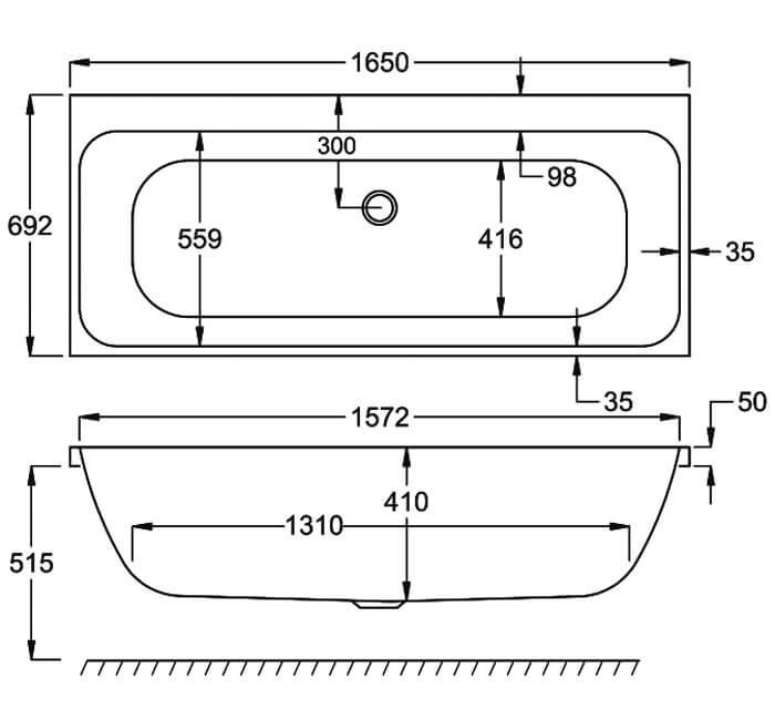 Carron Profile 1650 x 700mm Double Ended Bath