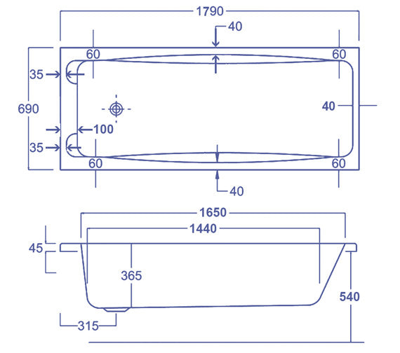 Carron Swallow 1800 x 700 Twin Grip Single Ended Bath