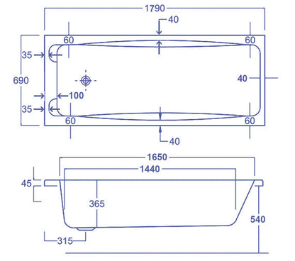 Carron Swallow 1800 x 700 Twin Grip Single Ended Bath